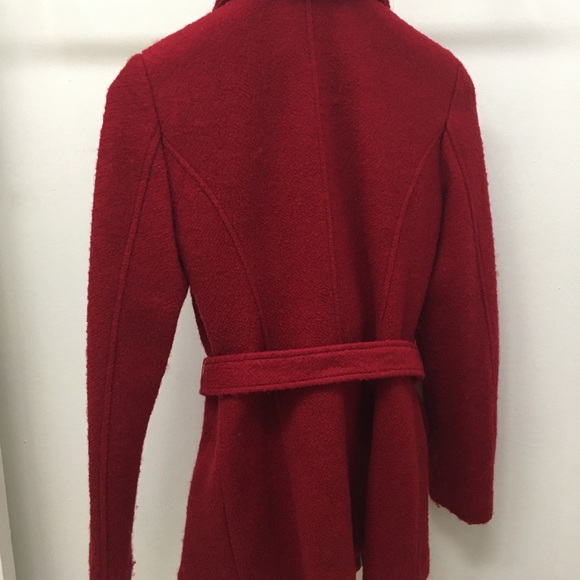 Calvin Klein Red Wool Coat Wrap Tie Jacket Size 2 Designer Holiday Winter Wear - Picture 2 of 4